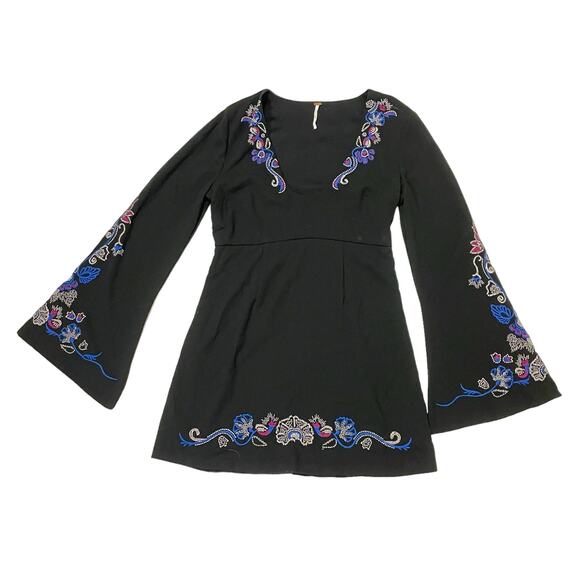 Free People Holiday Folk Mini Dress - Black - 6 - Picture 1 of 16